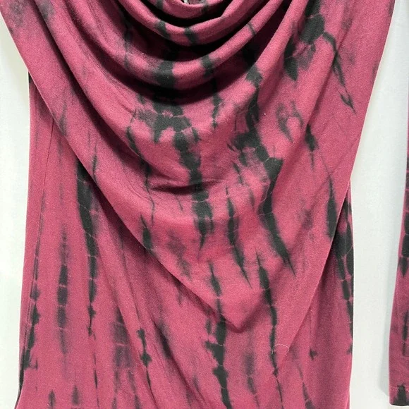 Affliction Womens Rocco Dress Burgundy Black Tie Dye Cowl Neck Long Sleeve M - Picture 5 of 8